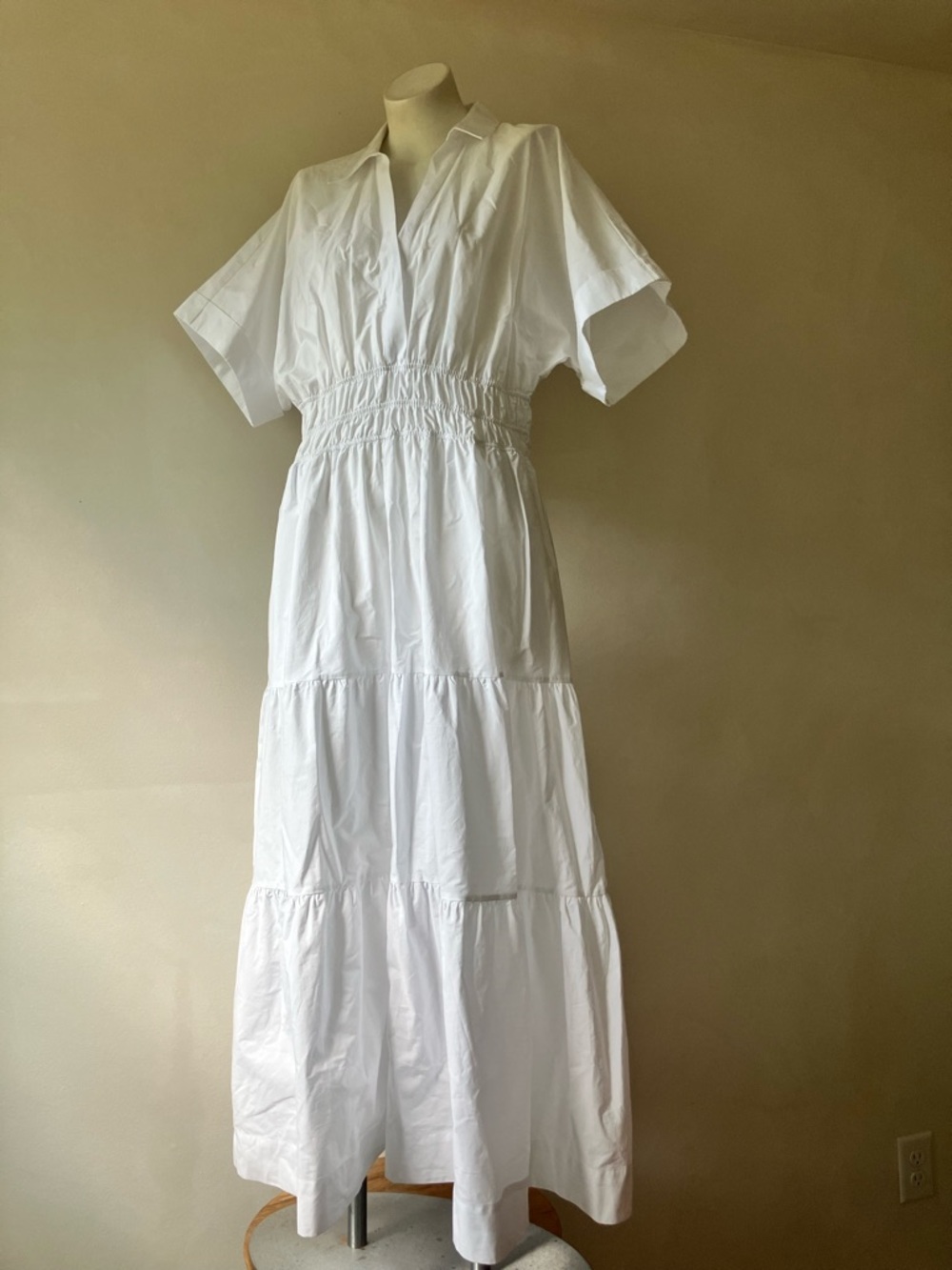 Anthropologie White Collared Tiered Maxi Dress - Picture 2 of 9